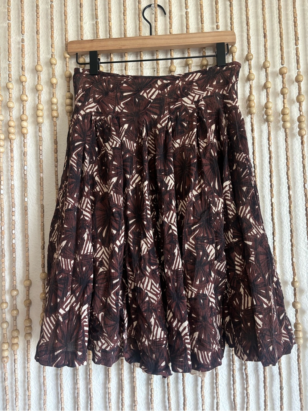 Vintage Y2K Silk Cotton Abstract Floral Brown A-Line Flowy Midi Boho Skirt 4